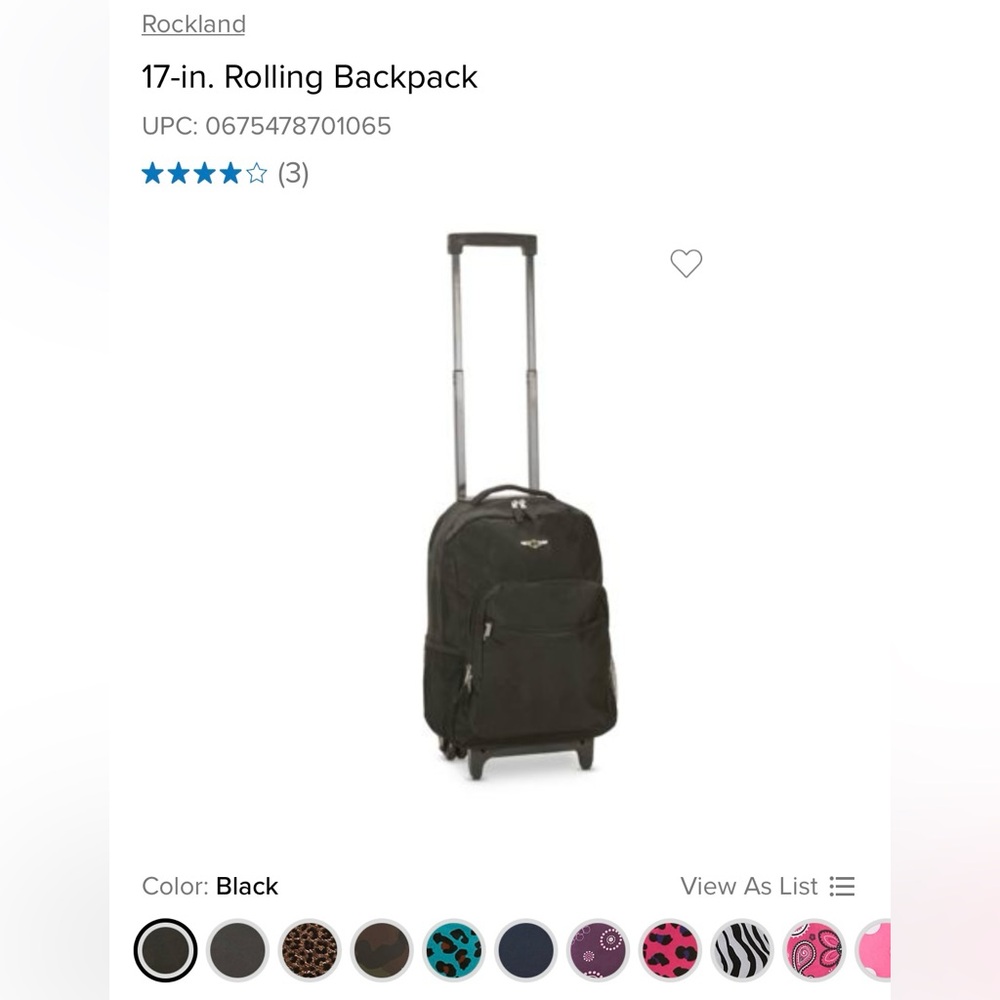 Rockland Black Rolling Backpack